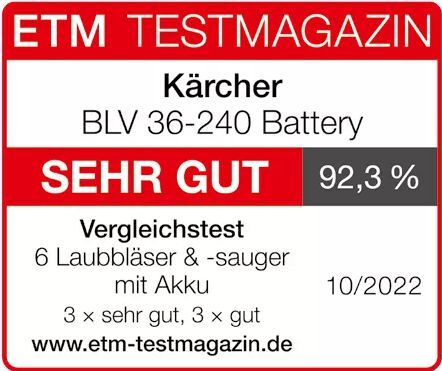 Kärcher Akku Laubsauger BLV 36-240 Battery - ETM Testmagazin Kärcher Akku Laubsauger BLV 36-240 Battery - ETM Testmagazin