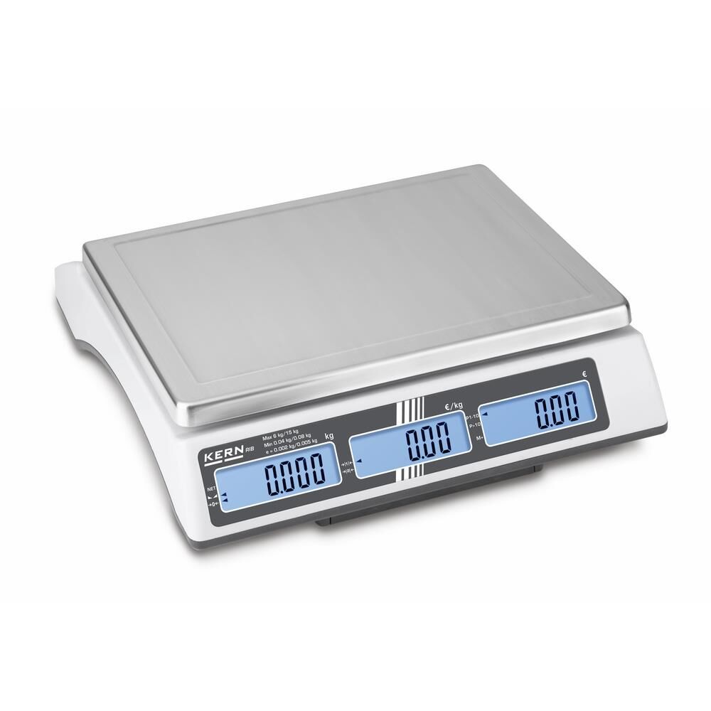 KERN Preisrechnende Ladenwaage RIB10K-3HM Max 6kg/15kg Ablesbarkeit 0,002kg/0,005kg Produktbild KERN Preisrechnende Ladenwaage RIB10K-3HM Max 6kg/15kg Ablesbarkeit 0,002kg/0,005kg
