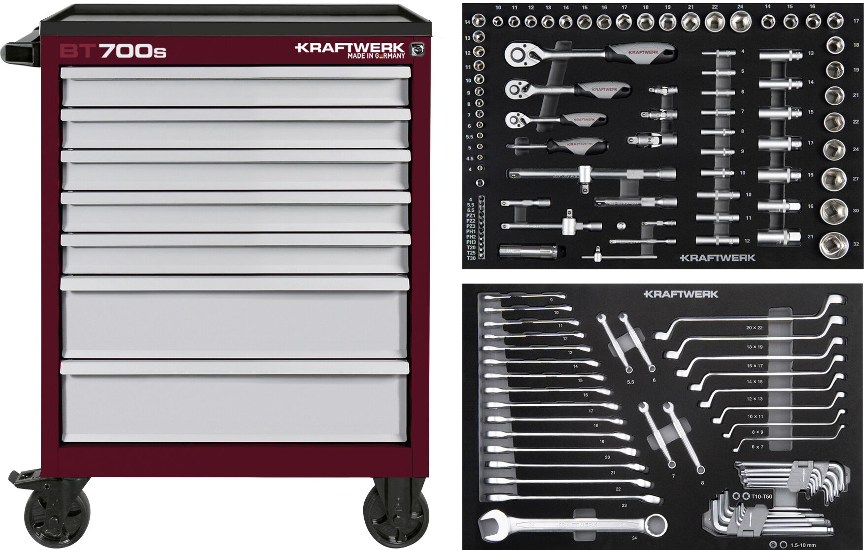 Kraftwerk Werkstattwagen BT700s 60/40 7 Schubladen rot-grau 132 Teilig Produktbild Kraftwerk Werkstattwagen BT700s 60/40 7 Schubladen rot-grau 132 Teilig