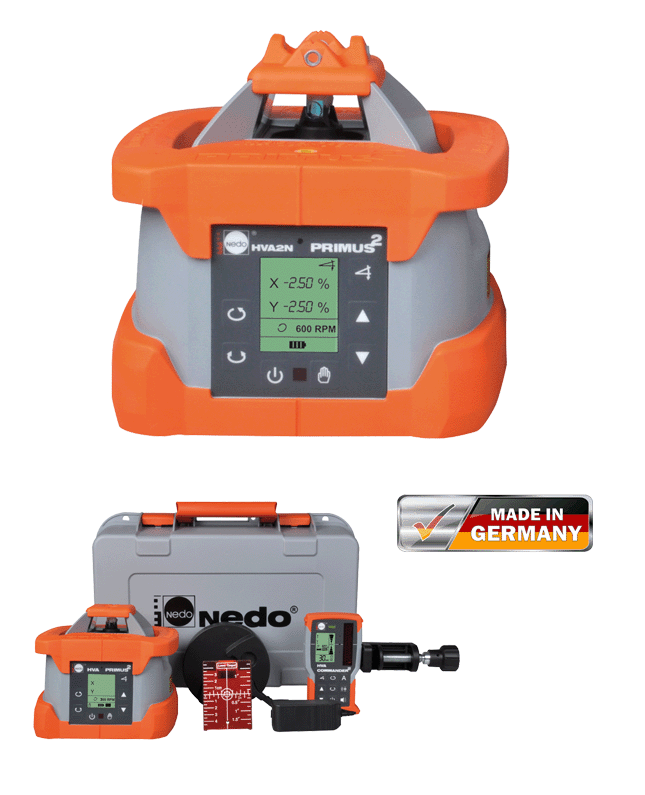 Nedo Rotationslaser PRIMUS 2 HVA, Laserklasse 2 mit COMMANDER 2 HVA mit mm-Anzeige Produktbild Nedo Rotationslaser PRIMUS 2 HVA, Laserklasse 2 mit COMMANDER 2 HVA mit mm-Anzeige