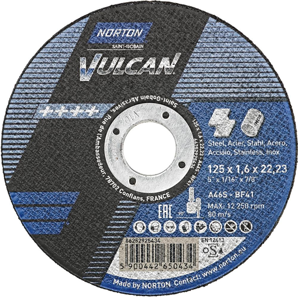 Norton Clipper Trennscheibe Vulcan Stahl Inox gerade 125 x 1,6 mm Produktbild Norton Clipper Trennscheibe Vulcan Stahl Inox gerade 125 x 1,6 mm