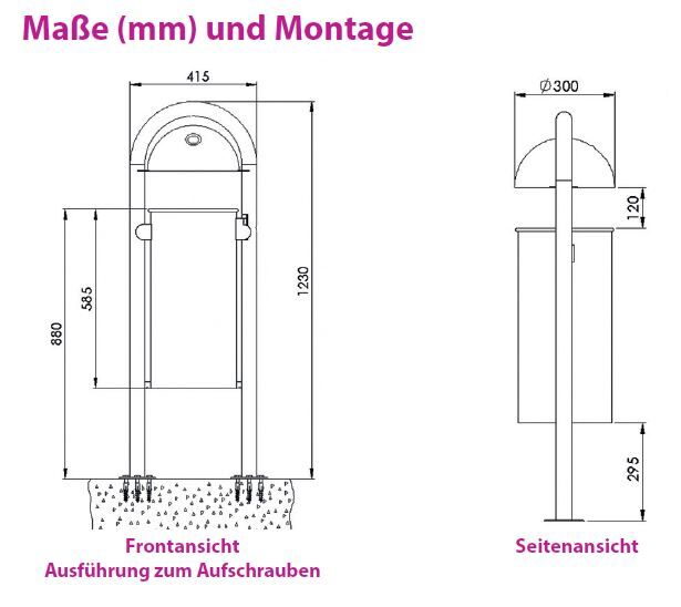 Renner Stand Abfallbehälter 40L mit Ascher RAL5013 zum Aufschrauben Produktbild Renner Stand Abfallbehälter 40L mit Ascher RAL5013 zum Aufschrauben bild 2