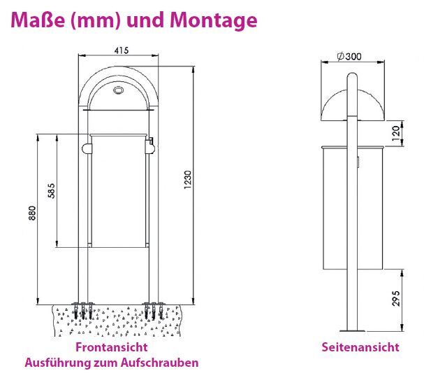 Renner Stand Abfallbehälter 40L mit Ascher RAL6005 zum Aufschrauben Produktbild Renner Stand Abfallbehälter 40L mit Ascher RAL6005 zum Aufschrauben bild 2