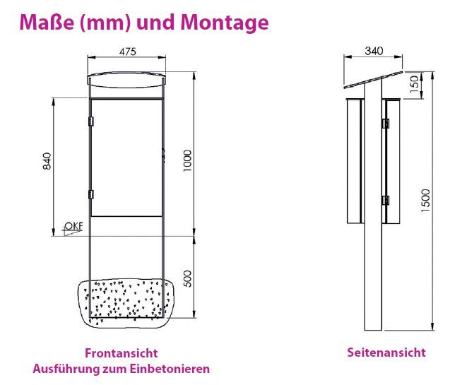Renner Stand Abfallbehälter 70L RAL5013 zum Einbetonieren Produktbild Renner Stand Abfallbehälter 70L RAL5013 zum Einbetonieren bild 2