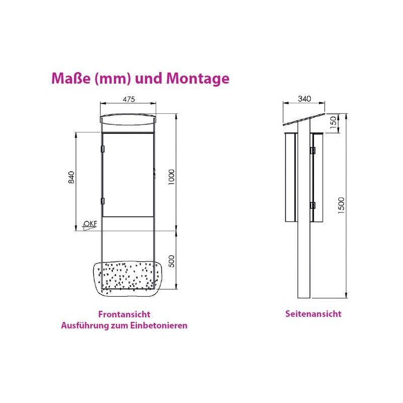 Renner Stand Abfallbehälter 70L RAL7016 zum Einbetonieren Produktbild Renner Stand Abfallbehälter 70L RAL7016 zum Einbetonieren bild 2