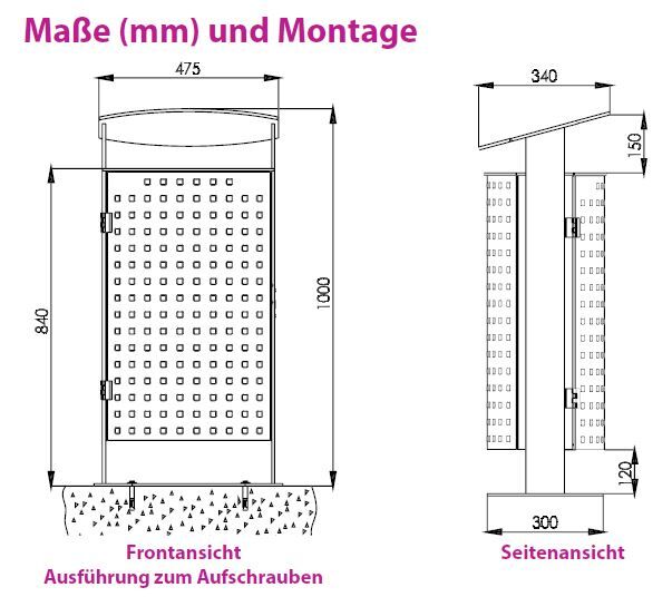 Renner Stand Abfallbehälter 70L mit Ascher Feuerverzinkt zum Aufschrauben Produktbild Renner Stand Abfallbehälter 70L mit Ascher Feuerverzinkt zum Aufschrauben bild 2