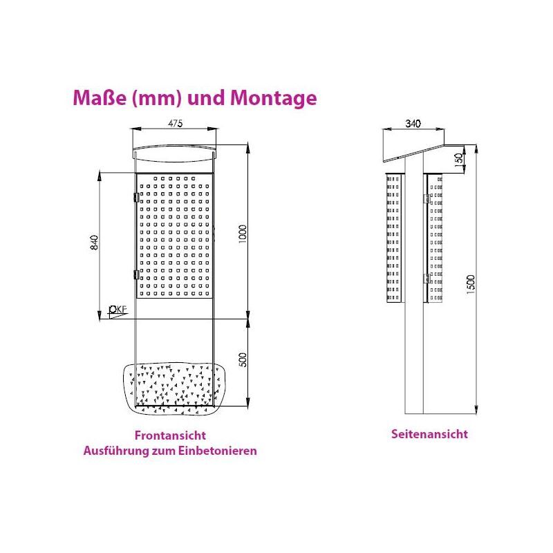Renner Stand Abfallbehälter 70L RAL7016 zum Einbetonieren Produktbild Renner Stand Abfallbehälter 70L RAL7016 zum Einbetonieren bild 2