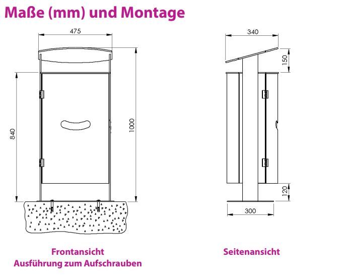 Renner Stand Abfallbehälter 70L Ascher Hundekot Beutelspender RAL7016 zum Aufschrauben Produktbild Renner Stand Abfallbehälter 70L Ascher Hundekot Beutelspender RAL7016 zum Aufschrauben bild 2