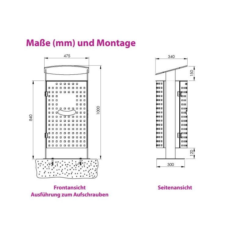 Renner Stand Abfallbehälter 70L Ascher Hundekot Beutelspender zum Aufschrauben Produktbild Renner Stand Abfallbehälter 70L Ascher Hundekot Beutelspender zum Aufschrauben bild 2