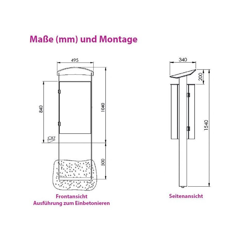 Renner Stand Abfallbehälter 70L RAL7016 zum Einbetonieren Produktbild Renner Stand Abfallbehälter 70L RAL7016 zum Einbetonieren bild 2