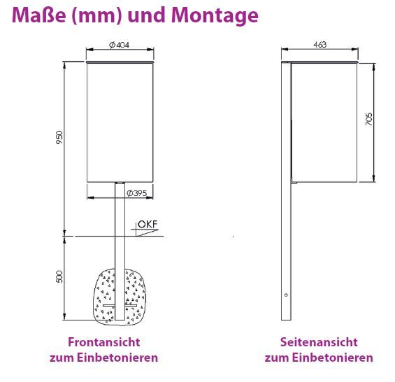 Renner Stand Abfallbehälter 60L DB703 mit Pfosten zum Einbetonieren Produktbild Renner Stand Abfallbehälter 60L DB703 mit Pfosten zum Einbetonieren bild 2