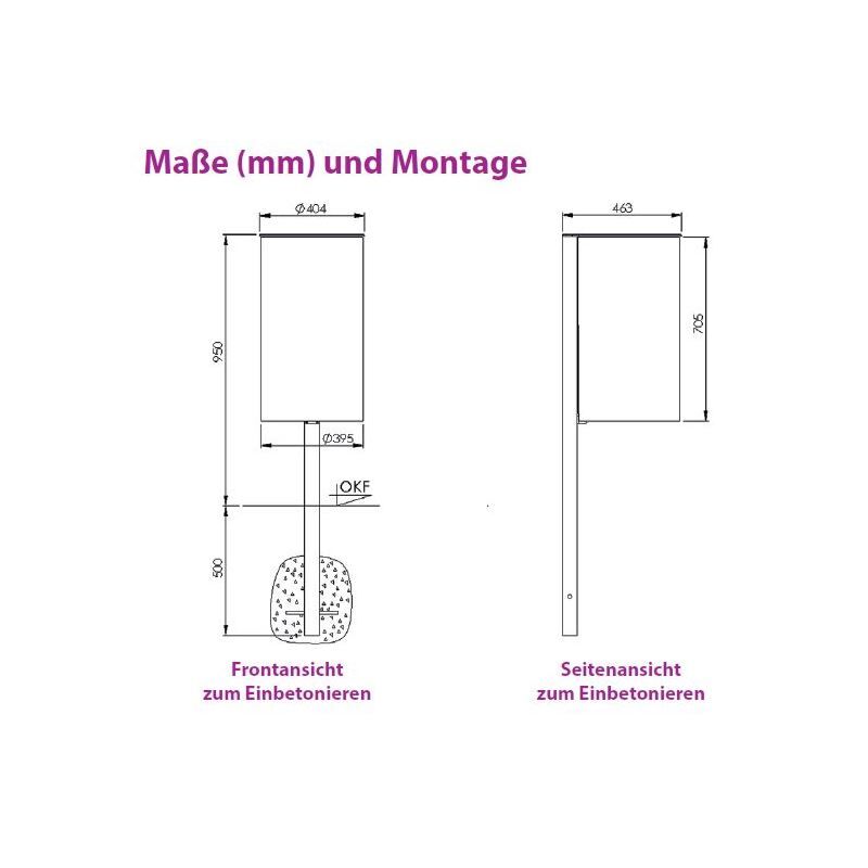 Renner Stand Abfallbehälter 60L mit Ascher RAL6005 zum Einbetonieren Produktbild Renner Stand Abfallbehälter 60L mit Ascher RAL6005 zum Einbetonieren bild 2