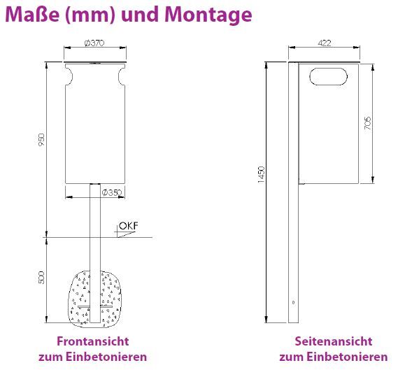Renner Stand Abfallbehälter 60L RAL5013 zum Einbetonieren Produktbild Renner Stand Abfallbehälter 60L RAL5013 zum Einbetonieren bild 2