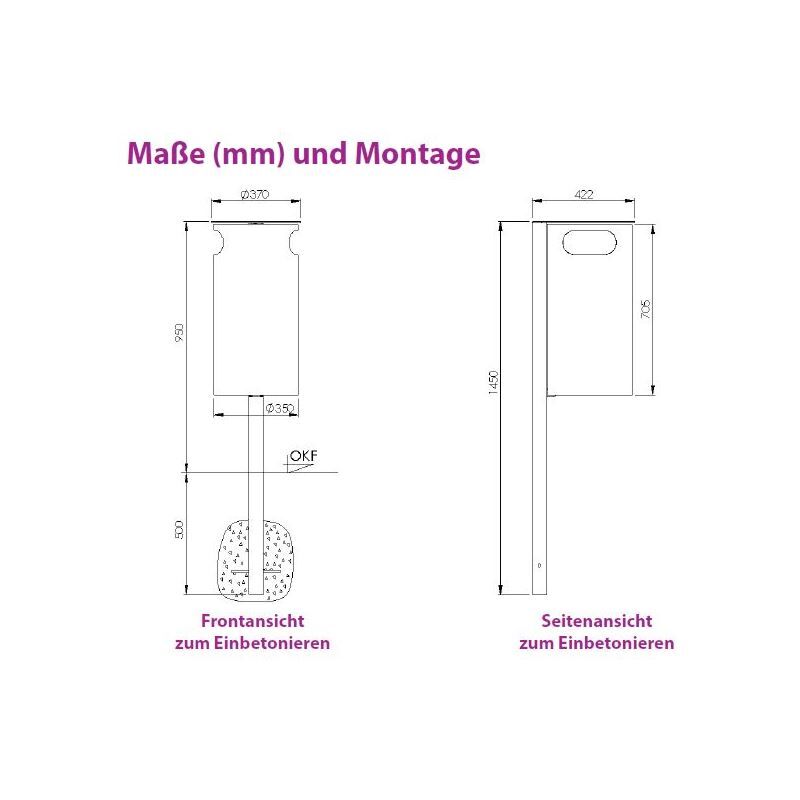 Renner Stand Abfallbehälter 60L mit Ascher DB703 zum Einbetonieren Produktbild Renner Stand Abfallbehälter 60L mit Ascher DB703 zum Einbetonieren bild 2