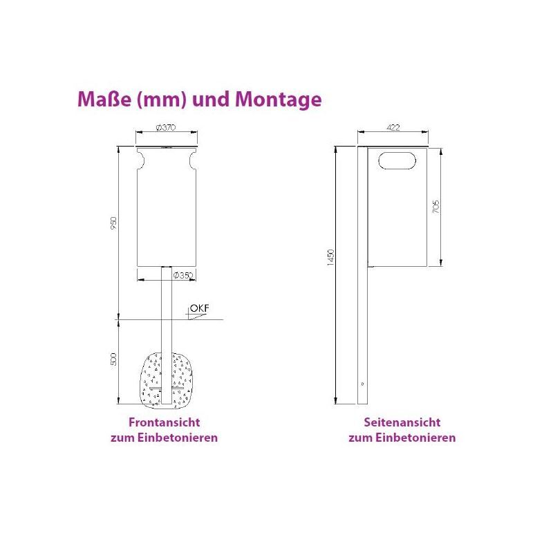 Renner Stand Abfallbehälter 60L mit Ascher und Pfosten RAL5013 Produktbild Renner Stand Abfallbehälter 60L mit Ascher und Pfosten RAL5013 bild 2
