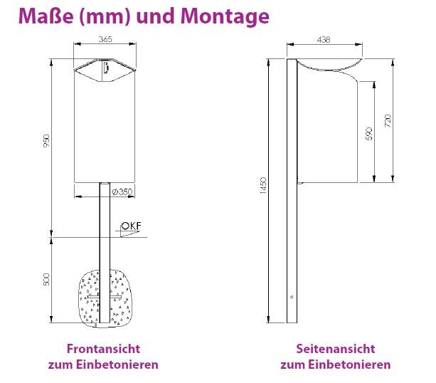 Renner Stand Abfallbehälter 50L mit Pfosten RAL5013 zum Aufschrauben Produktbild Renner Stand Abfallbehälter 50L mit Pfosten RAL5013 zum Aufschrauben bild 2