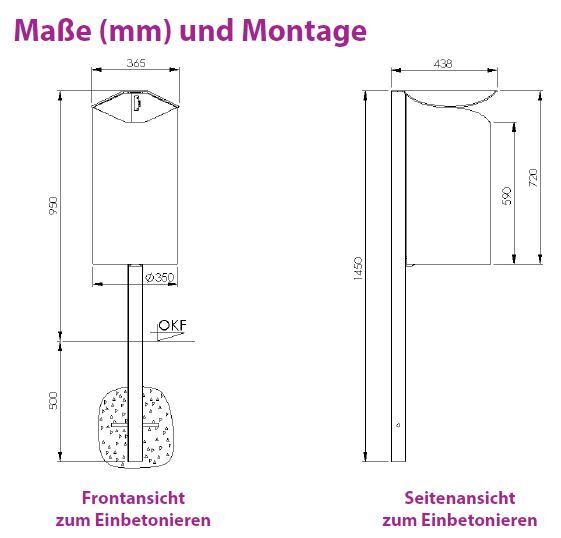 Renner Stand Abfallbehälter 50L mit Pfosten RAL7021 zum Aufschrauben Produktbild Renner Stand Abfallbehälter 50L mit Pfosten RAL7021 zum Aufschrauben bild 2