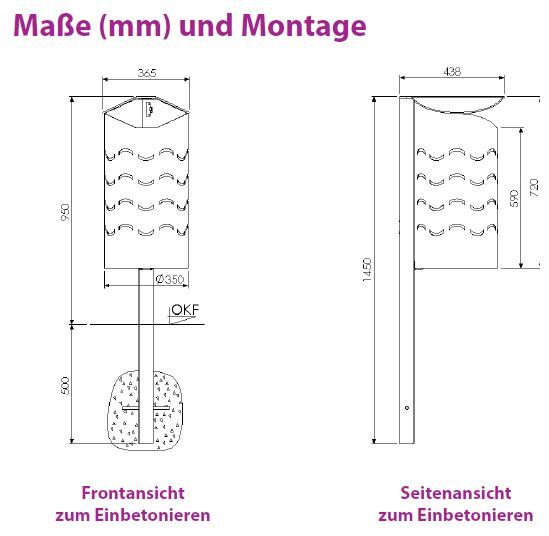 Renner Stand Abfallbehälter 60L Modell WAVE RAL7016 zum Einbetonieren Produktbild Renner Stand Abfallbehälter 60L Modell WAVE RAL7016 zum Einbetonieren bild 2