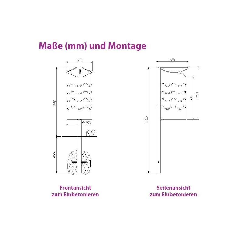 Renner Stand Abfallbehälter 60L Modell WAVE RAL7021 zum Aufschrauben Produktbild Renner Stand Abfallbehälter 60L Modell WAVE RAL7021 zum Aufschrauben bild 2