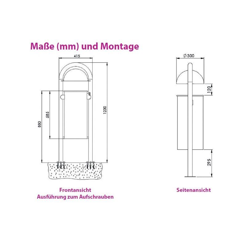 Renner Stand Abfallbehälter 40L RAL6005 ohne Ascher zum Aufschrauben Produktbild Renner Stand Abfallbehälter 40L RAL6005 ohne Ascher zum Aufschrauben bild 2
