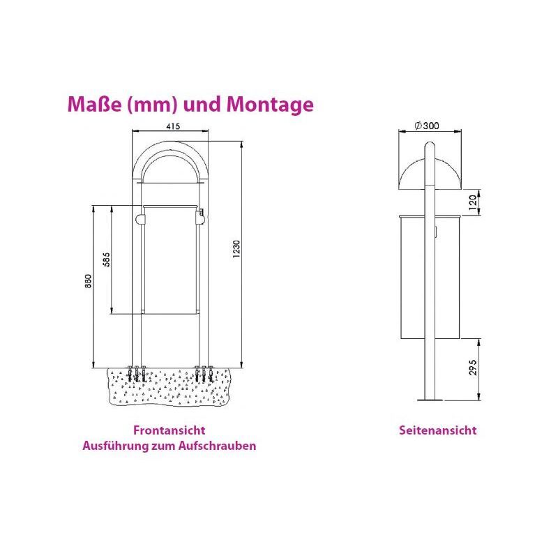 Renner Stand Abfallbehälter 40L RAL6005 ohne Ascher zum Aufschrauben Produktbild Renner Stand Abfallbehälter 40L RAL6005 ohne Ascher zum Aufschrauben bild 2