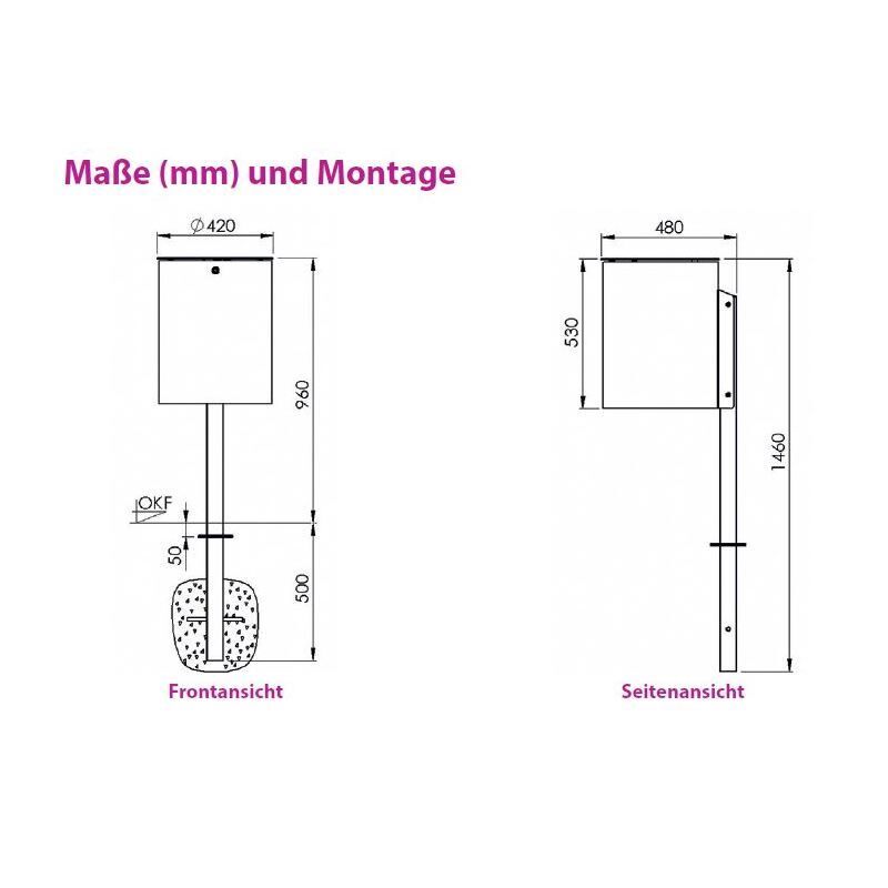 Renner Stand Abfallbehälter 50L RAL6005 zum Einbetonieren Produktbild Renner Stand Abfallbehälter 50L RAL6005 zum Einbetonieren bild 2