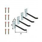 Alberts Felgenhalter-Set, 4 Stahlhaken auf Platte, 8 Schrauben und Dübel, verzinkt