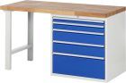 RAU Werkbank Modell 7611 B1500 x T700 x H840 mm, Gestell RAL7035, Ausstatung RAL5010