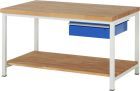 RAU Werkbank Modell 8001 B1500 x T900 x H840 mm, Gestell RAL7035, Ausstatung RAL5010