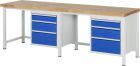 RAU Werkbank Modell 8159 B2500 x T700 x H840 mm, Gestell RAL7035, Ausstatung RAL5010