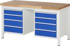 RAU Werkbank Modell 8181 B1500 x T700 x H840 mm, Gestell RAL7035, Ausstatung RAL5010