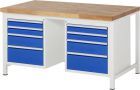 RAU Werkbank Modell 8182 B1500 x T900 x H840 mm, Gestell RAL7035, Ausstatung RAL5010