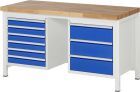 RAU Werkbank Modell 8183 B1500 x T700 x H840 mm, Gestell RAL7035, Ausstatung RAL5010