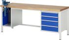 RAU Werkbank Modell 8185 B2000 x T700 x H840 mm, Gestell RAL7035, Ausstatung RAL5010