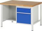 RAU Werkbank Modell 8451 B1250 x T900 x H840 mm, Gestell RAL7035, Ausstatung RAL5010