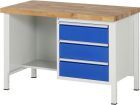 RAU Werkbank Modell 8452 B1250 x T700 x H840 mm, Gestell RAL7035, Ausstatung RAL5010