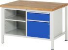 RAU Werkbank Modell 8461 B1250 x T900 x H840 mm, Gestell RAL7035, Ausstatung RAL5010