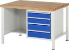 RAU Werkbank Modell 8463 B1250 x T900 x H840 mm, Gestell RAL7035, Ausstatung RAL5010