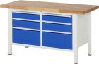 RAU Werkbank Modell 8475 B1500 x T700 x H840 mm, Gestell RAL7035, Ausstatung RAL5010