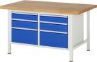 RAU Werkbank Modell 8475 B1500 x T900 x H840 mm, Gestell RAL7035, Ausstatung RAL5010