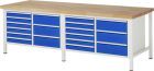 RAU Werkbank Modell 8479 B2500 x T900 x H840 mm, Gestell RAL7035, Ausstatung RAL5010