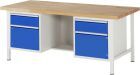 RAU Werkbank Modell 8551 B2000 x T900 x H840 mm, Gestell RAL7035, Ausstatung RAL5010