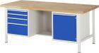 RAU Werkbank Modell 8553 B2000 x T900 x H840 mm, Gestell RAL7035, Ausstatung RAL5010