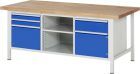 RAU Werkbank Modell 8562 B2000 x T900 x H840 mm, Gestell RAL7035, Ausstatung RAL5010
