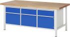 RAU Werkbank Modell 8567 B2000 x T900 x H840 mm, Gestell RAL7035, Ausstatung RAL5010