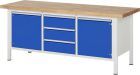 RAU Werkbank Modell 8569 B2000 x T700 x H840 mm, Gestell RAL7035, Ausstatung RAL5010