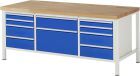RAU Werkbank Modell 8755 B2000 x T900 x H840 mm, Gestell RAL7035, Ausstatung RAL5010