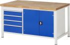 RAU Werkbank Modell 8905 B1500 x T900 x H840 mm, Gestell RAL7035, Ausstatung RAL5010