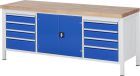 RAU Werkbank Modell 8909 B2000 x T700 x H840 mm, Gestell RAL7035, Ausstatung RAL5010