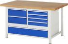 RAU Werkbank Modell 8931 B1500 x T900 x H840 mm, Gestell RAL7035, Ausstatung RAL5010